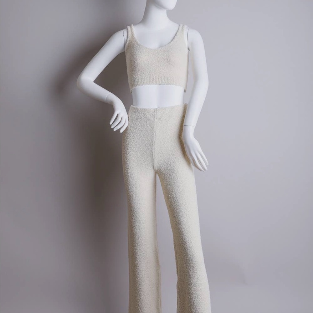 Cream Boucle pants and crop top set